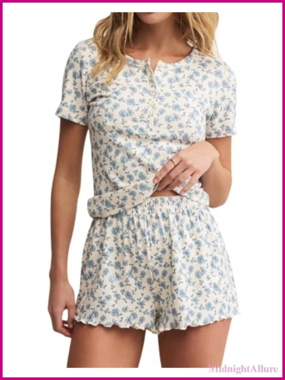 Women's 2 Piece Short Sleeve Pajama Set Button Shirt & Shorts Sleepwear